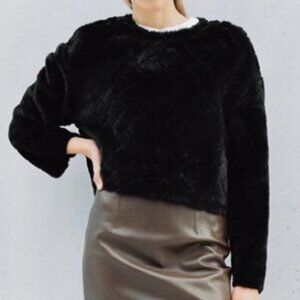 Zara Black Faux Fur Quilted Oversized Sweater Size Medium New with Tags